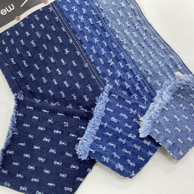 Design Elastic Jacquard Printed Distressed Denim Fabric for Pants Clothes